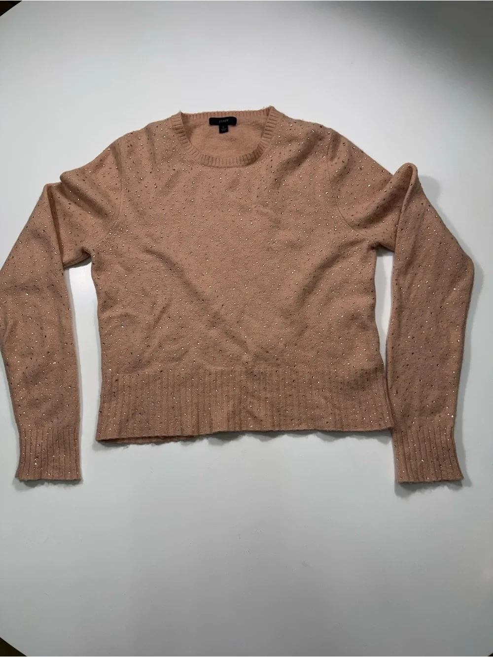J. Crew Merino Wool Blend Peach Scoop-Neck Sweater with Subtle Sparkle
